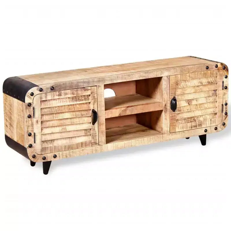Mobile TV Artigianale in Legno di Mango Grezzo, 120x30x50 cm, con Ampio Spazio di Archiviazione e Distintiva Venatura del Legno, Ideale per Diversi Ambienti