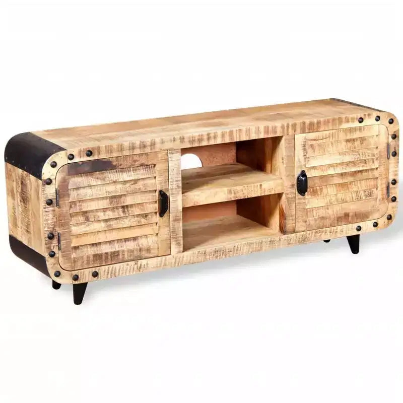 Mobile TV Artigianale in Legno di Mango Grezzo, 120x30x50 cm, con Ampio Spazio di Archiviazione e Distintiva Venatura del Legno, Ideale per Diversi Ambienti