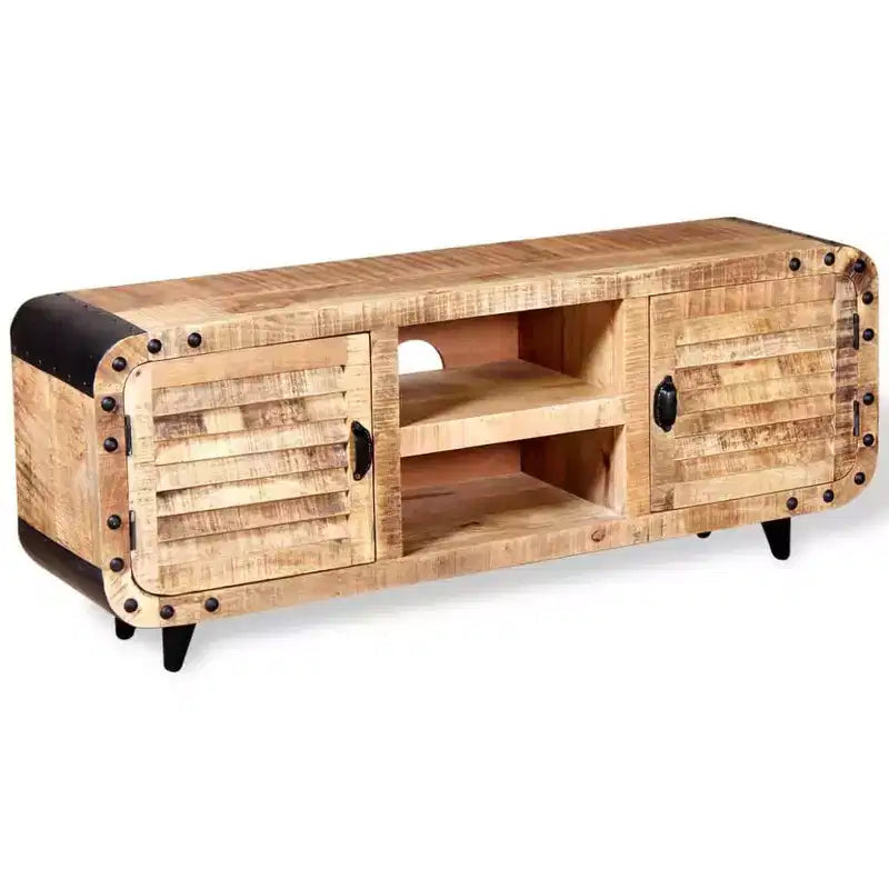 Mobile TV Artigianale in Legno di Mango Grezzo, 120x30x50 cm, con Ampio Spazio di Archiviazione e Distintiva Venatura del Legno, Ideale per Diversi Ambienti