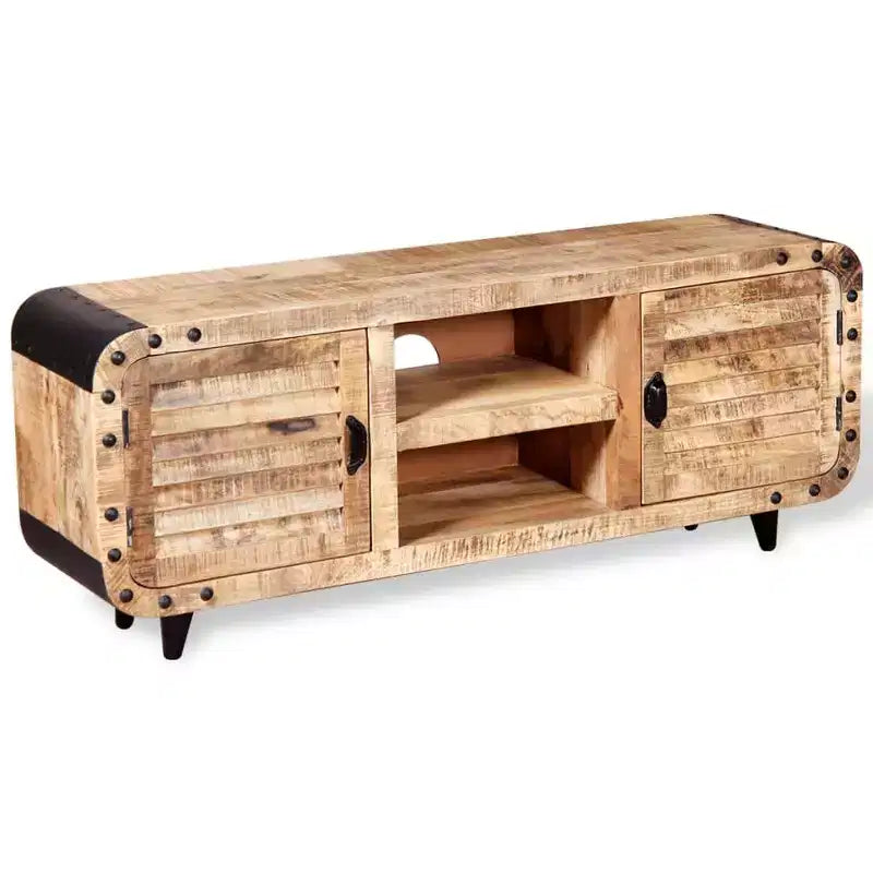 Mobile TV Artigianale in Legno di Mango Grezzo, 120x30x50 cm, con Ampio Spazio di Archiviazione e Distintiva Venatura del Legno, Ideale per Diversi Ambienti
