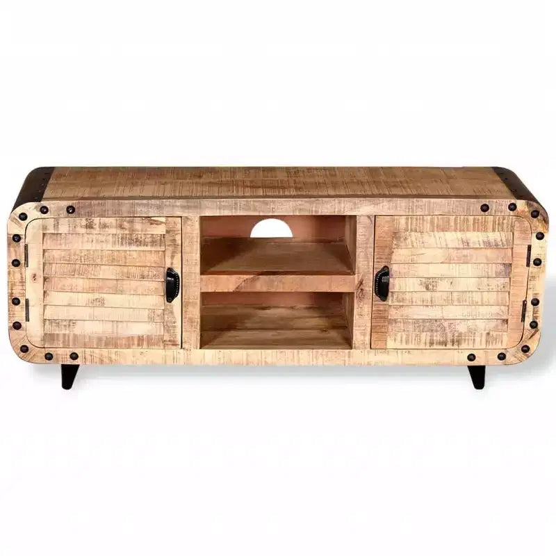 Mobile TV Artigianale in Legno di Mango Grezzo, 120x30x50 cm, con Ampio Spazio di Archiviazione e Distintiva Venatura del Legno, Ideale per Diversi Ambienti