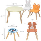Set tavolo e sedie in legno per bambini con animali a 3 posti (cucciolo, gattino e coniglio) e sgabello per adulti per arti e mestieri, sala da pranzo, giochi di finzione - Mobili per sala giochi per
