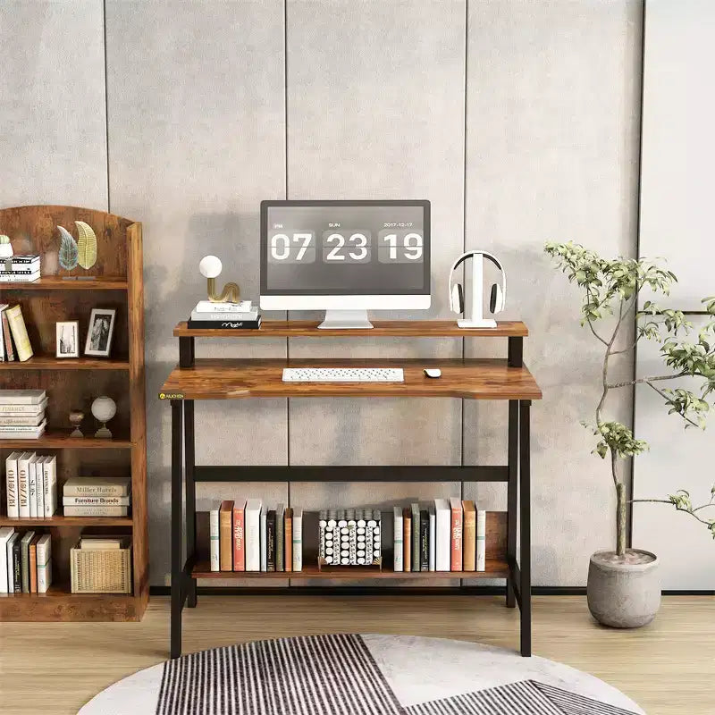 Scrivania in Legno per Computer - Design Moderno Minimalista, Postazione di Studio e Lavoro Integrata, Struttura Salvaspazio, Ideale per Ufficio Domestico e Studio