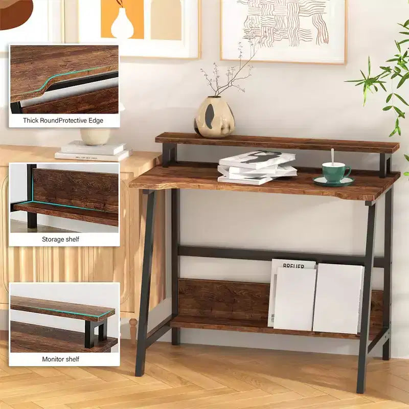 Scrivania in Legno per Computer - Design Moderno Minimalista, Postazione di Studio e Lavoro Integrata, Struttura Salvaspazio, Ideale per Ufficio Domestico e Studio