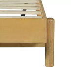 Struttura letto a piattaforma in legno di gomma di metà secolo con testiera a fascia in ecopelle