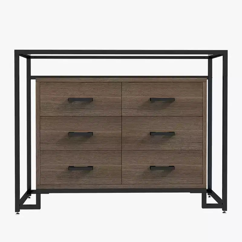 Steel Tempered Glass Triamine Board Raised Bottom Six Drawer Storage Cabinet with Durable Steel Frame and Spacious Drawers