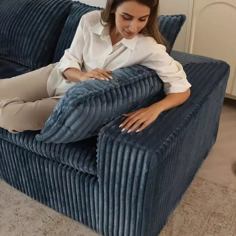 118.2 Divano Blue Cloud con Pouf, Tessuto a Coste con Seduta Profonda, Design a Doppio Strato, Cuscino Rimovibile, Nessun Montaggio Richiesto