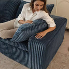 118.2 Divano Blue Cloud con Pouf, Tessuto a Coste con Seduta Profonda, Design a Doppio Strato, Cuscino Rimovibile, Nessun Montaggio Richiesto