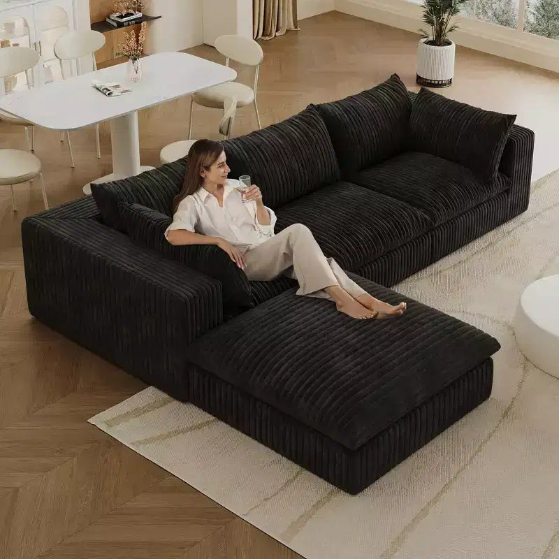 118.2 Divano Blue Cloud con Pouf, Tessuto a Coste con Seduta Profonda, Design a Doppio Strato, Cuscino Rimovibile, Nessun Montaggio Richiesto