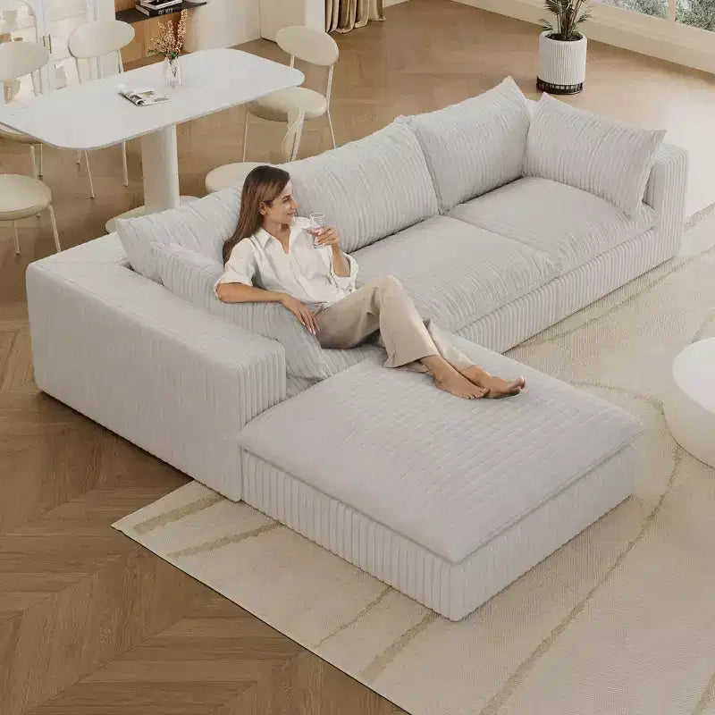 118.2 Divano Blue Cloud con Pouf, Tessuto a Coste con Seduta Profonda, Design a Doppio Strato, Cuscino Rimovibile, Nessun Montaggio Richiesto