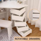 Scrivania ad angolo con specchio, 5 cassetti girevoli, prese di corrente, illuminazione regolabile, mensole e sgabello per camera da letto, tavolo da trucco