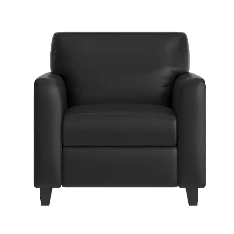 Poltrona da ricevimento Agent in LeatherSoft Nera con Pannello di Ricarica sul Lato Destro, Include 2 Prese di Corrente, 2 Porte USB, 1 Porta USB-C, Gambe in Legno Massello