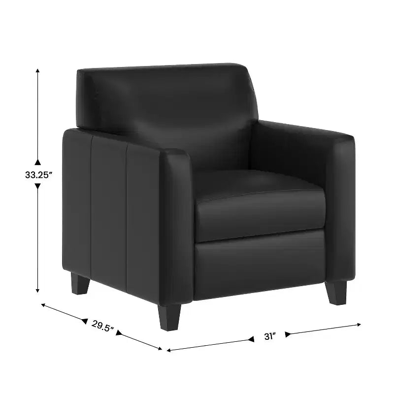 Poltrona da ricevimento Agent in LeatherSoft Nera con Pannello di Ricarica sul Lato Destro, Include 2 Prese di Corrente, 2 Porte USB, 1 Porta USB-C, Gambe in Legno Massello