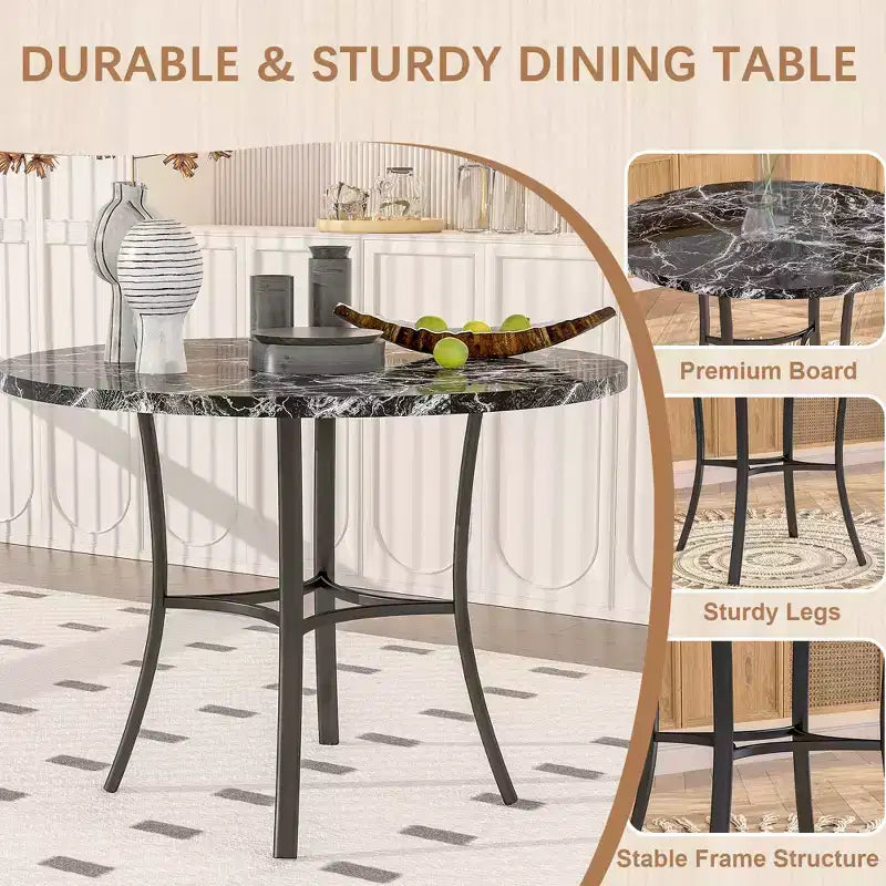 Set da pranzo da 5 pezzi per 4 persone, tavolo da pranzo in finto marmo con 4 sedie per cucina, piccoli spazi, nero/bianco