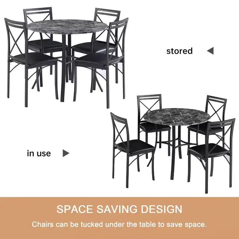 Set da pranzo da 5 pezzi per 4 persone, tavolo da pranzo in finto marmo con 4 sedie per cucina, piccoli spazi, nero/bianco