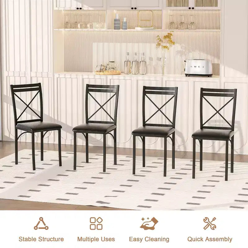 Set da pranzo da 5 pezzi per 4 persone, tavolo da pranzo in finto marmo con 4 sedie per cucina, piccoli spazi, nero/bianco