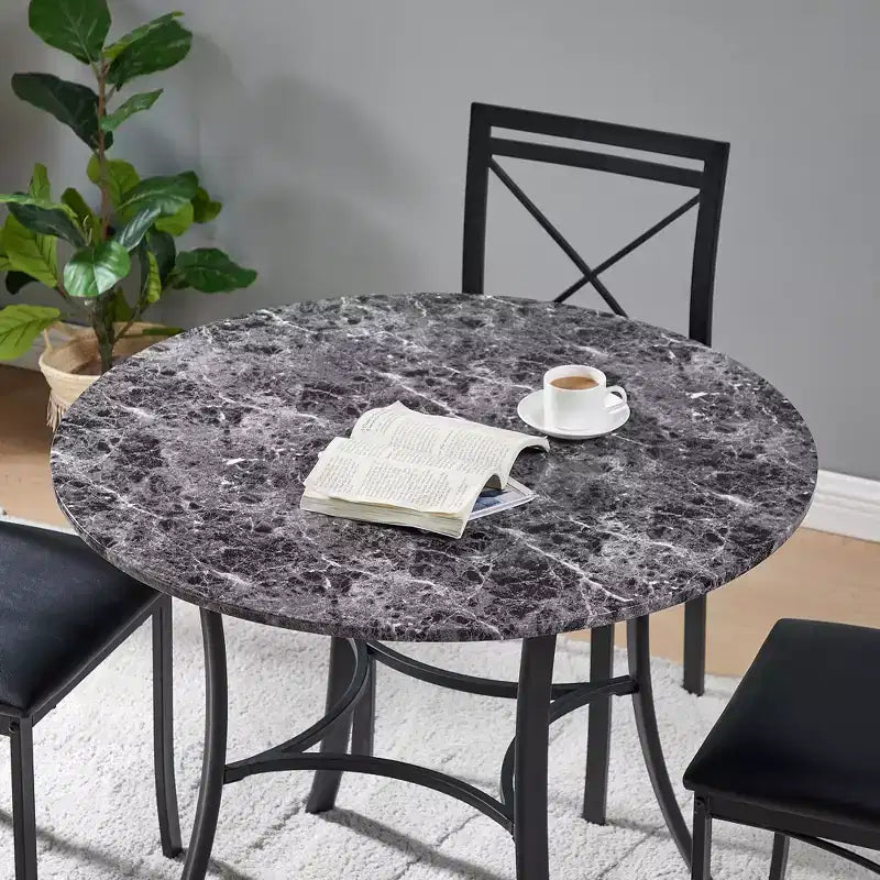 Set da pranzo da 5 pezzi per 4 persone, tavolo da pranzo in finto marmo con 4 sedie per cucina, piccoli spazi, nero/bianco