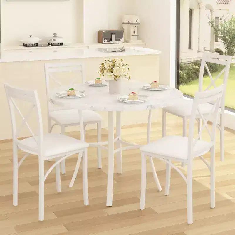 Set da pranzo da 5 pezzi per 4 persone, tavolo da pranzo in finto marmo con 4 sedie per cucina, piccoli spazi, nero/bianco