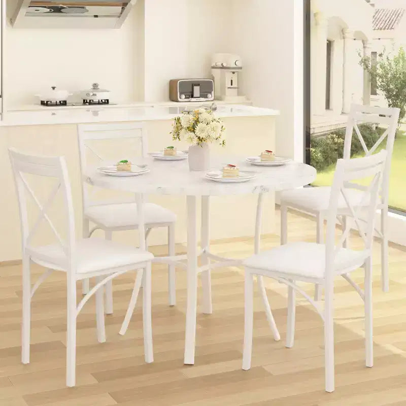 Set da pranzo da 5 pezzi per 4 persone, tavolo da pranzo in finto marmo con 4 sedie per cucina, piccoli spazi, nero/bianco