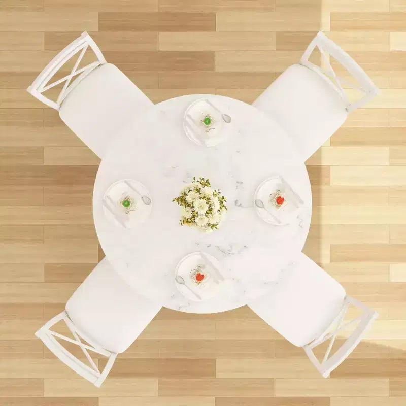 Set da pranzo da 5 pezzi per 4 persone, tavolo da pranzo in finto marmo con 4 sedie per cucina, piccoli spazi, nero/bianco