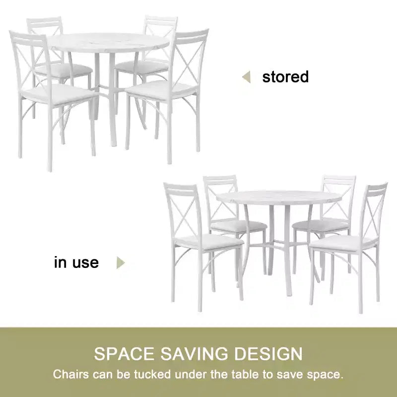 Set da pranzo da 5 pezzi per 4 persone, tavolo da pranzo in finto marmo con 4 sedie per cucina, piccoli spazi, nero/bianco