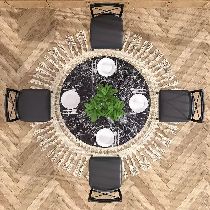 Set da pranzo da 5 pezzi per 4 persone, tavolo da pranzo in finto marmo con 4 sedie per cucina, piccoli spazi, nero/bianco