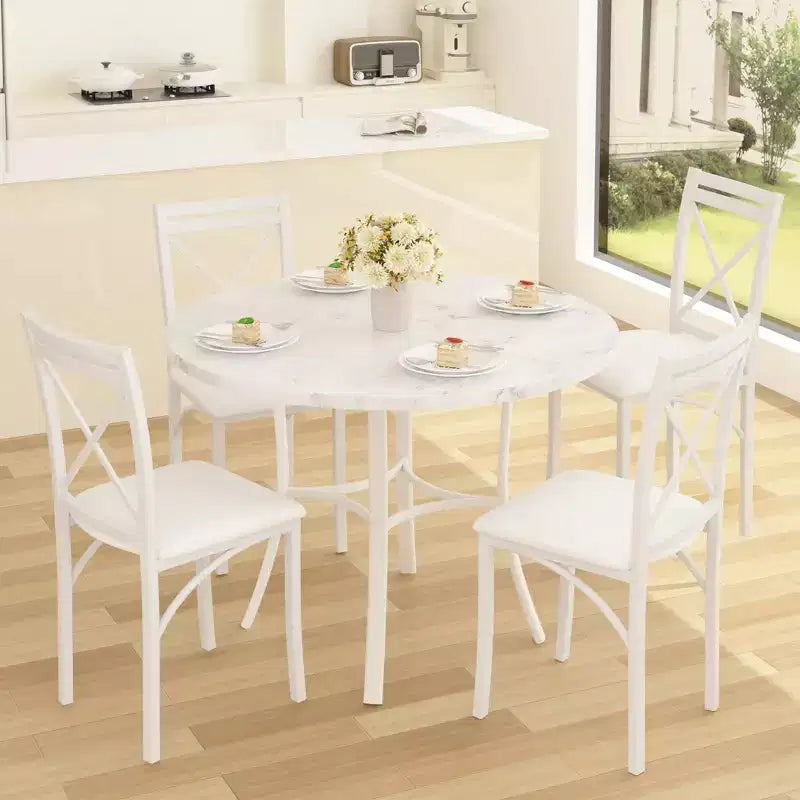 Set da pranzo da 5 pezzi per 4 persone, tavolo da pranzo in finto marmo con 4 sedie per cucina, piccoli spazi, nero/bianco