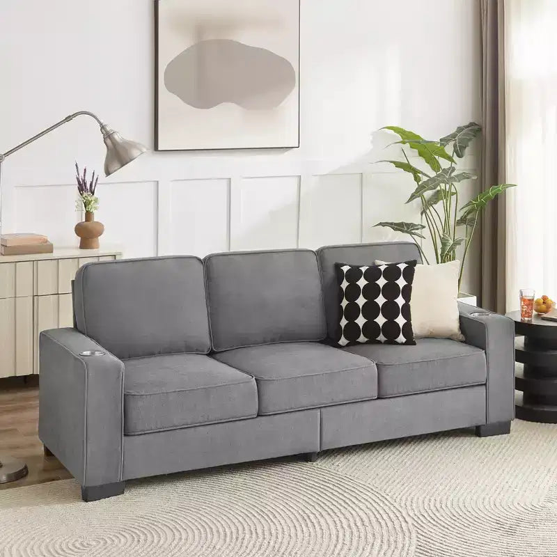 Divano moderno in tessuto "snowfleece" da 83,86 pollici a 3 posti per soggiorno, camera da letto, ufficio, colore grigio