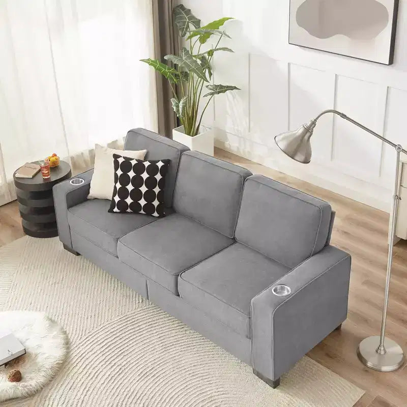 Divano moderno in tessuto "snowfleece" da 83,86 pollici a 3 posti per soggiorno, camera da letto, ufficio, colore grigio