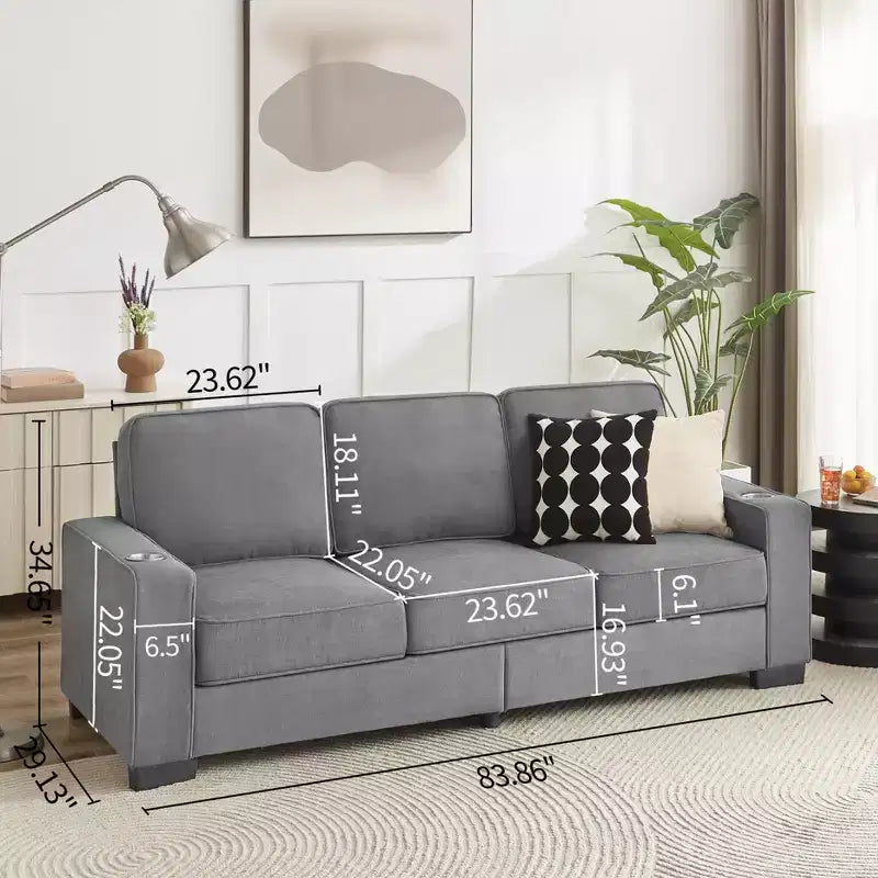 Divano moderno in tessuto "snowfleece" da 83,86 pollici a 3 posti per soggiorno, camera da letto, ufficio, colore grigio