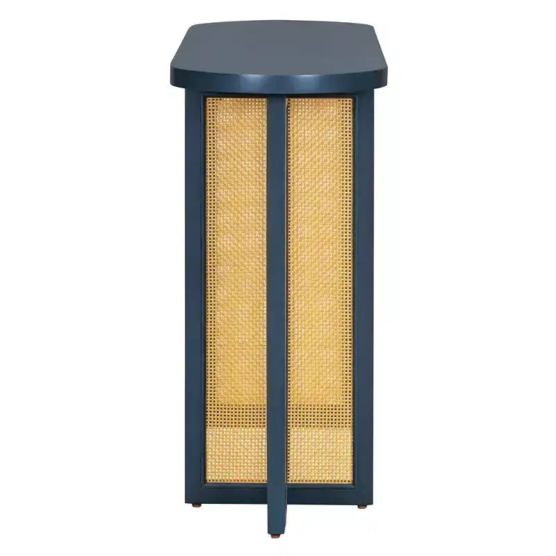 Consolle stretta in rattan con contenitore per soggiorno e corridoio, blu notte