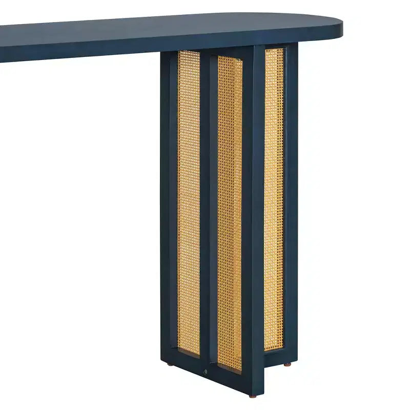 Consolle stretta in rattan con contenitore per soggiorno e corridoio, blu notte