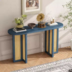 Consolle stretta in rattan con contenitore per soggiorno e corridoio, blu notte