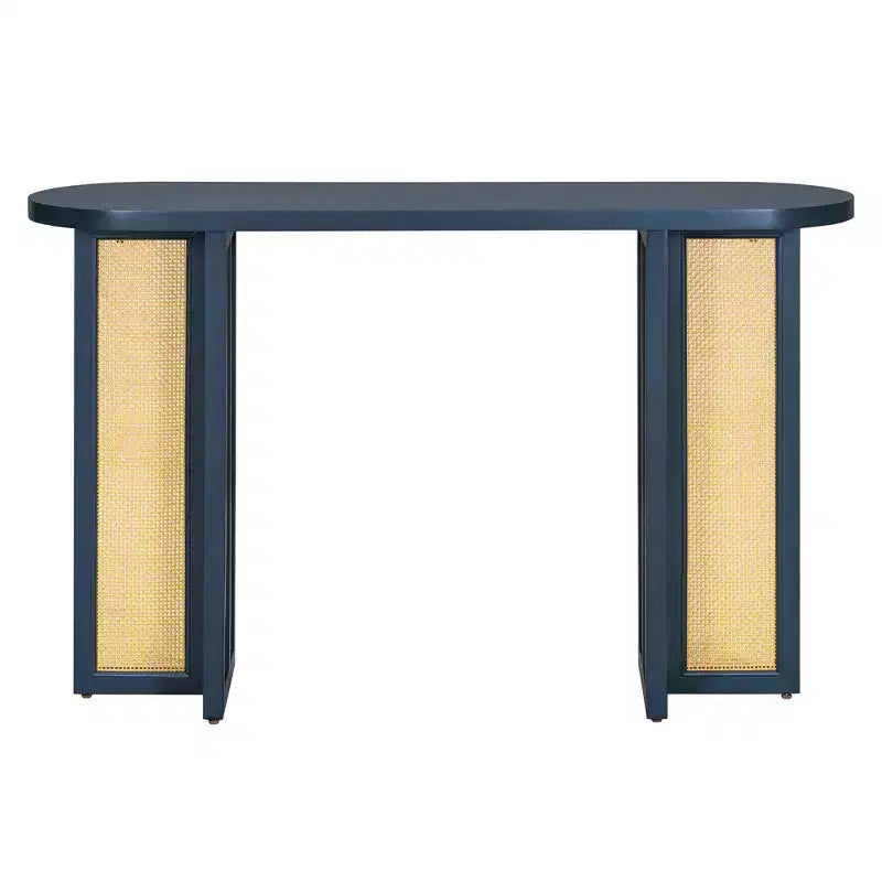 Consolle stretta in rattan con contenitore per soggiorno e corridoio, blu notte