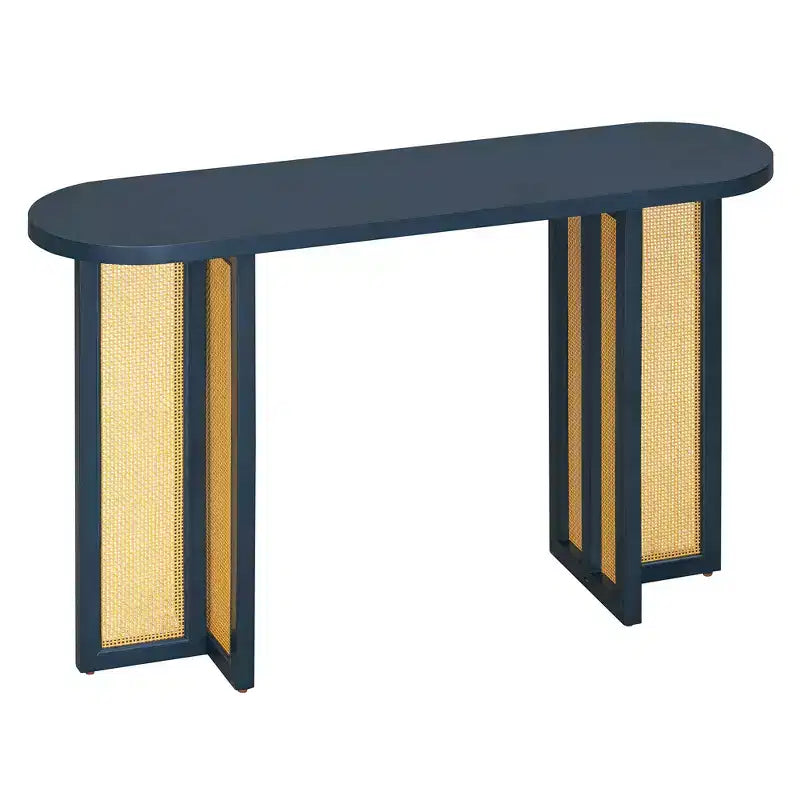 Consolle stretta in rattan con contenitore per soggiorno e corridoio, blu notte