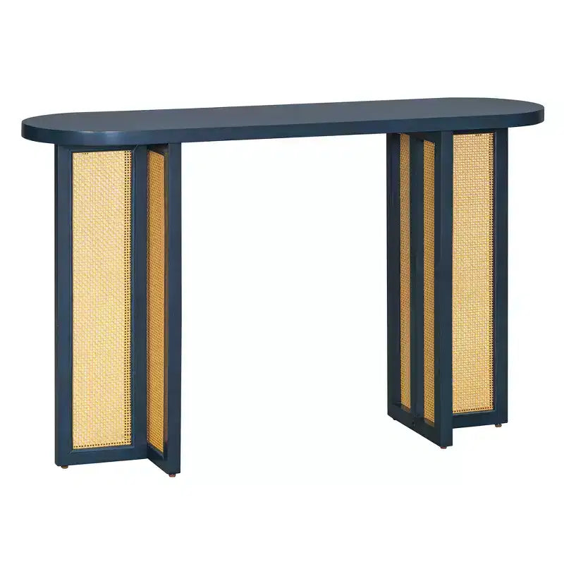 Consolle stretta in rattan con contenitore per soggiorno e corridoio, blu notte
