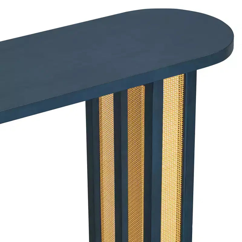 Consolle stretta in rattan con contenitore per soggiorno e corridoio, blu notte