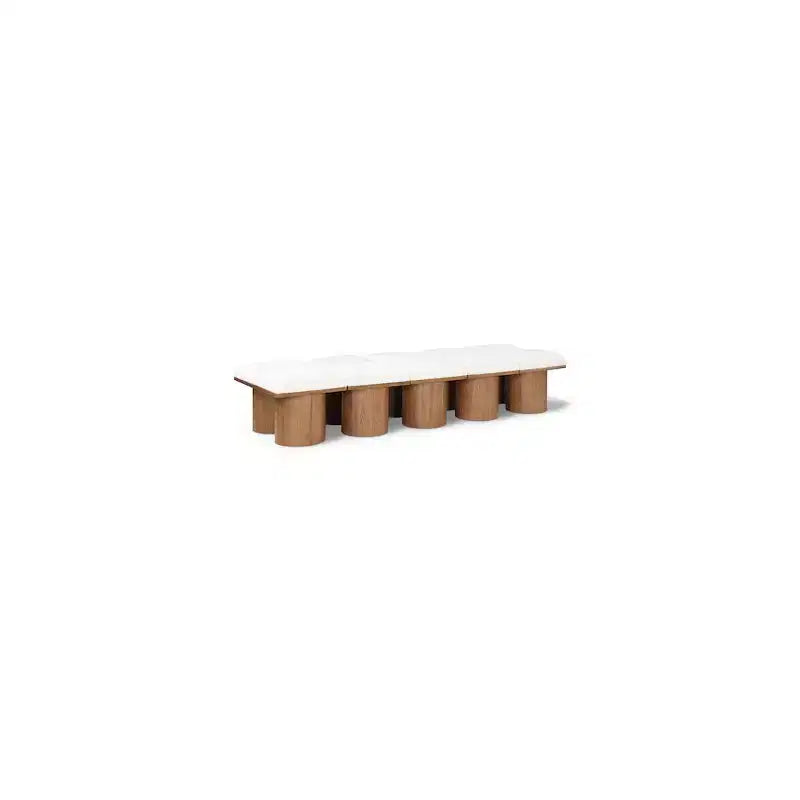 Meridian Furniture,Pavilion Cream Boucle Fabric Bench