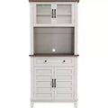 72 Tall Farmhouse Pantry Cabinet with Doors and Drawer, Adjustable Shelves Storage Hutch, Freestanding Kitchen Coffee Bar, White+Brown