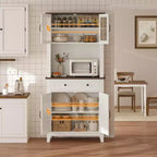 Dispensa da fattoria alta 72" con ante e cassetto, mobile dispensa con ripiani regolabili, mobiletto indipendente per cucina o angolo caffè, bianco+marrone