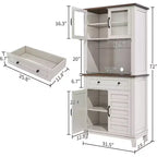 Dispensa da fattoria alta 72" con ante e cassetto, mobile dispensa con ripiani regolabili, mobiletto indipendente per cucina o angolo caffè, bianco+marrone