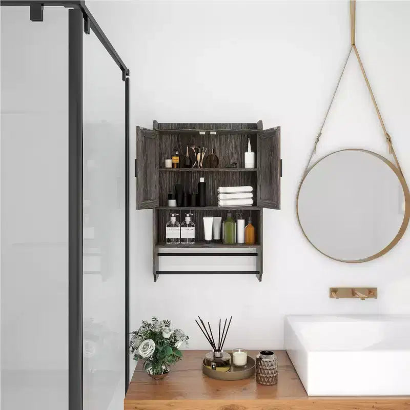 Pensile da bagno con ante, ripiano regolabile, portasciugamani e portarotolo, mobiletto sopra il WC, armadietto dei medicinali per il bagno - Bianco