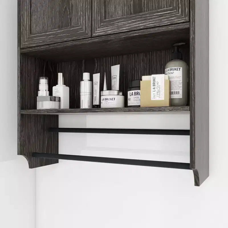 Pensile da bagno con ante, ripiano regolabile, portasciugamani e portarotolo, mobiletto sopra il WC, armadietto dei medicinali per il bagno - Bianco