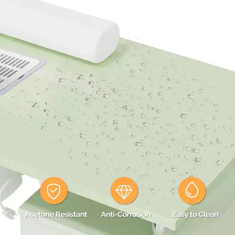 Tavolo da manicure/unghie da 42.5 pollici in MDF bianco con 3 cassetti e vano portaoggetti, ante e aspiratore elettrico