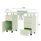 Tavolo da manicure/unghie da 42.5 pollici in MDF bianco con 3 cassetti e vano portaoggetti, ante e aspiratore elettrico