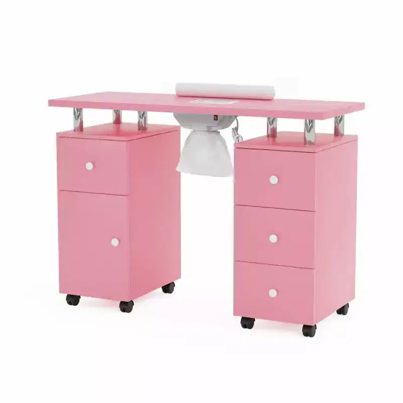 Tavolo da manicure/unghie da 42.5 pollici in MDF bianco con 3 cassetti e vano portaoggetti, ante e aspiratore elettrico