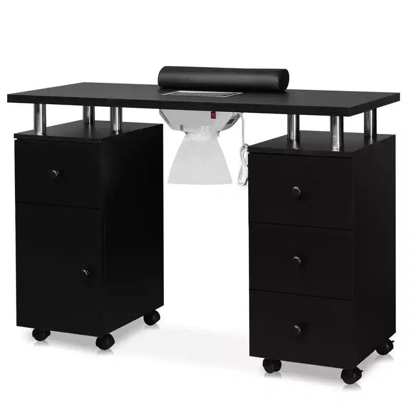 Tavolo da manicure/unghie da 42.5 pollici in MDF bianco con 3 cassetti e vano portaoggetti, ante e aspiratore elettrico