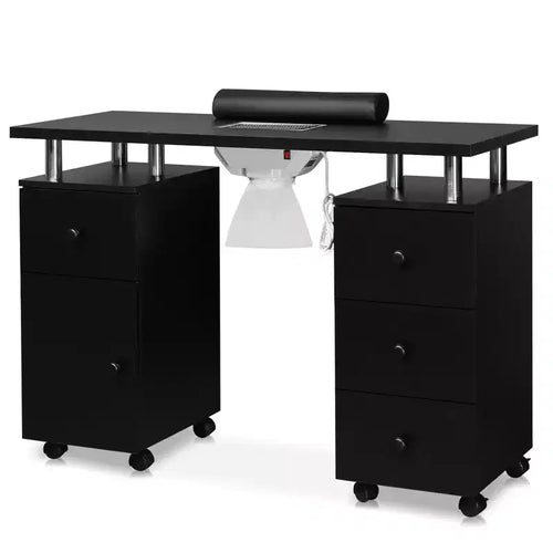 Tavolo da manicure/unghie da 42.5 pollici in MDF bianco con 3 cassetti e vano portaoggetti, ante e aspiratore elettrico