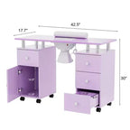 Tavolo da manicure/unghie da 42.5 pollici in MDF bianco con 3 cassetti e vano portaoggetti, ante e aspiratore elettrico