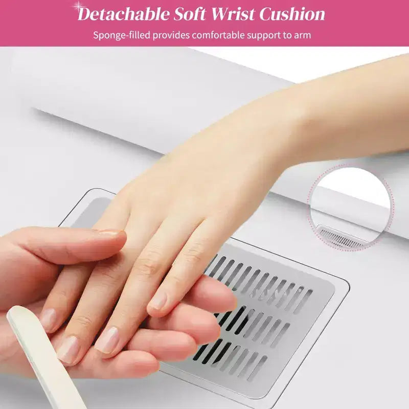 Tavolo da manicure/unghie da 42.5 pollici in MDF bianco con 3 cassetti e vano portaoggetti, ante e aspiratore elettrico
